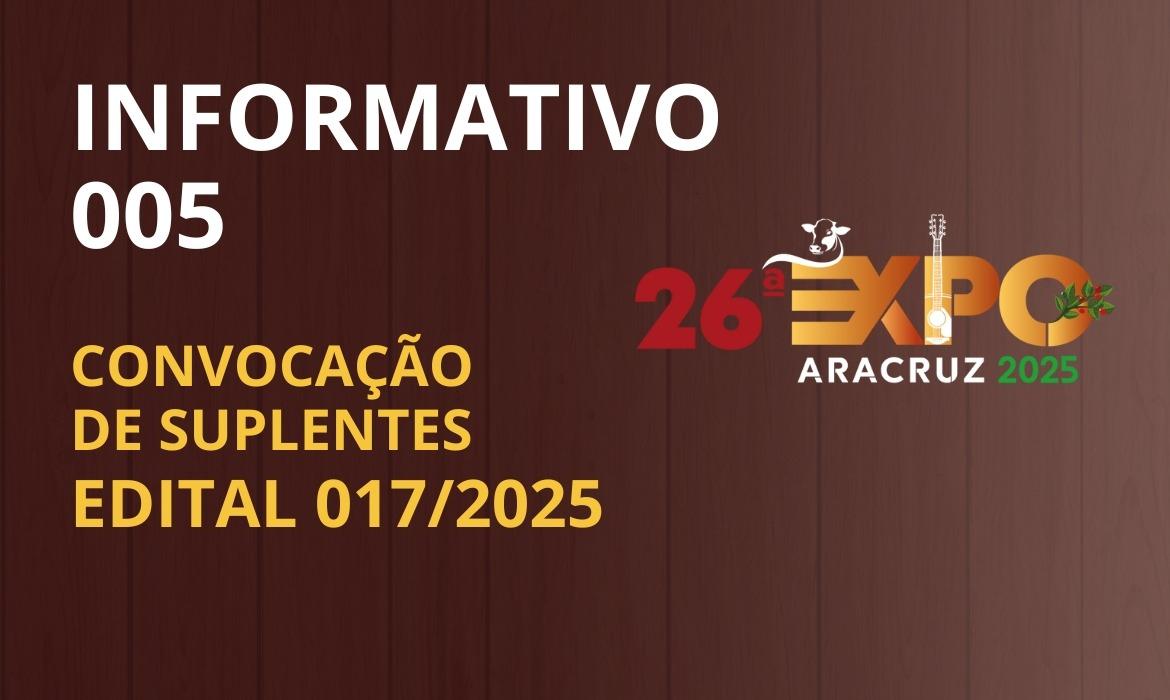 26ª Expo Aracruz: Informativo 005 do edital 017/2025. Convocação de suplentes
