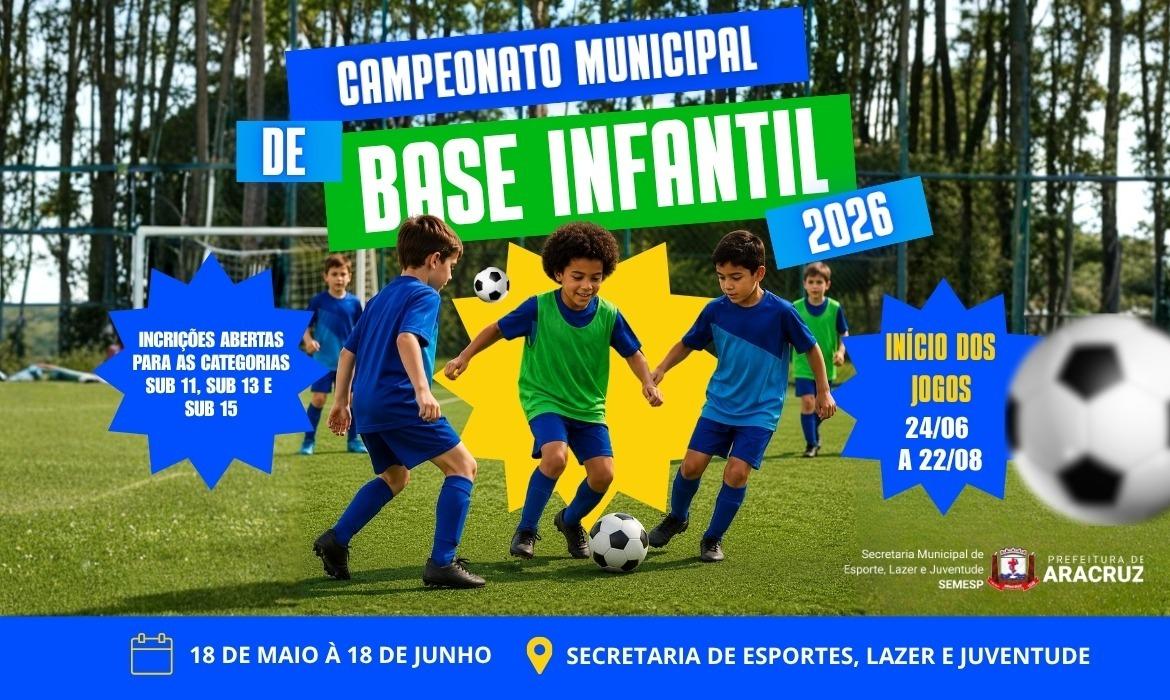 Inscrições abertas para o Campeonato Municipal de Futebol Base Infantil 2026
