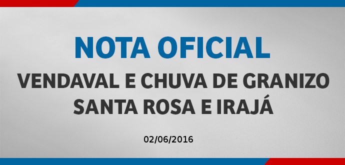 NOTA OFICIAL – Vendaval e chuva de granizo em Santa Rosa e Irajá (2/6)