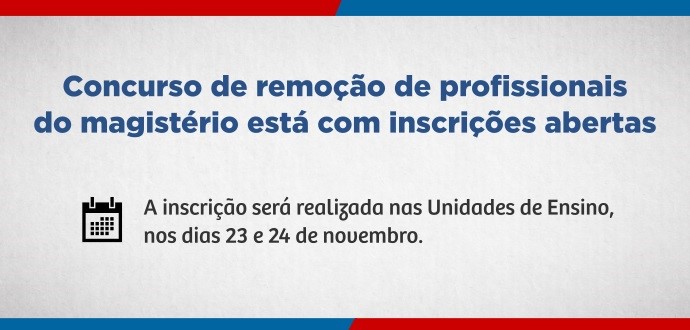 Concurso de remoção de profissionais do magistério está com inscrições abertas