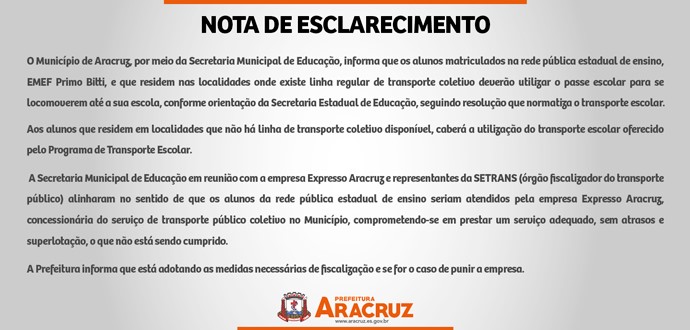 Nota de esclarecimento sobre transporte público escolar