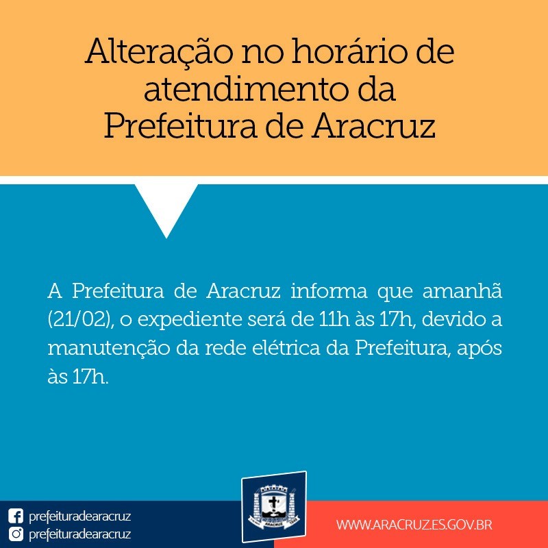  Alteração no horário de atendimento da Prefeitura de Aracruz nesta sexta