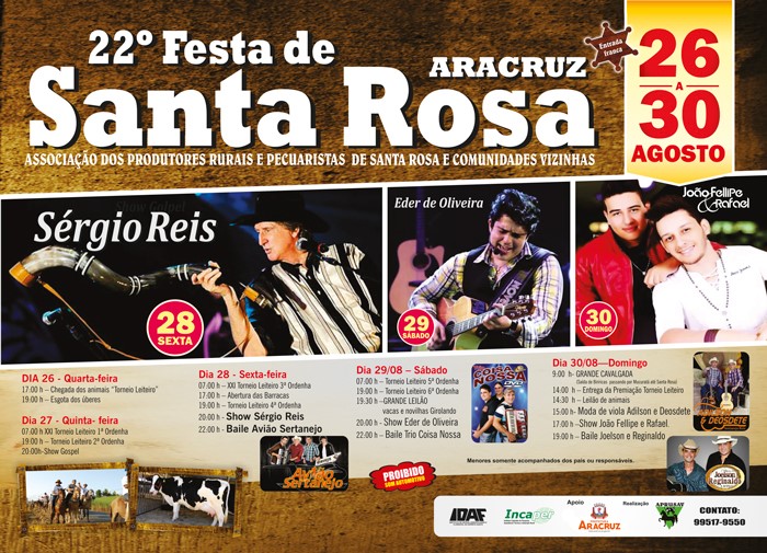 Festa de Santa Rosa vai animar Aracruz de 26 a 30 de agosto